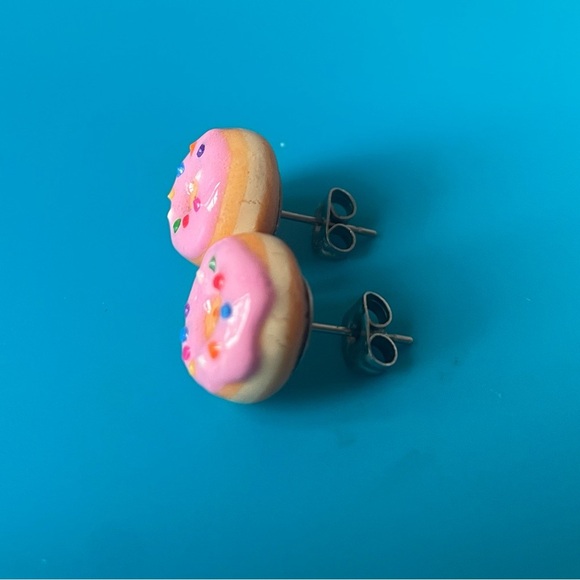 Pink Sprinkle Donut Stud Earrings Handmade ChellePastel Dopamine Jewelry EUC - Picture 6 of 12
